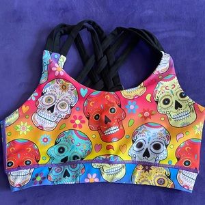 Tikiboo Sports Bra - Rainbow Skulls Print